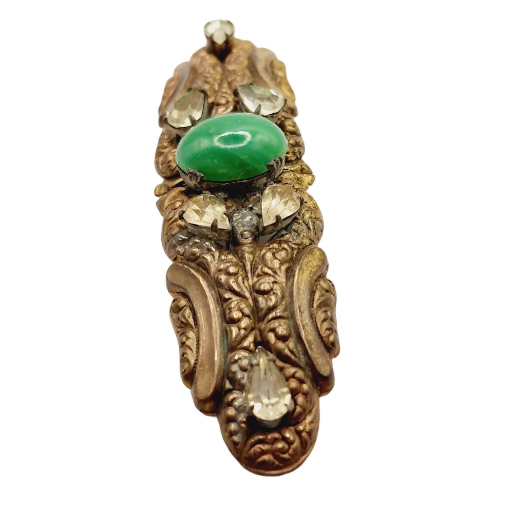 Antique Converted Buckle Early Glass & Brass Brooch (A692)